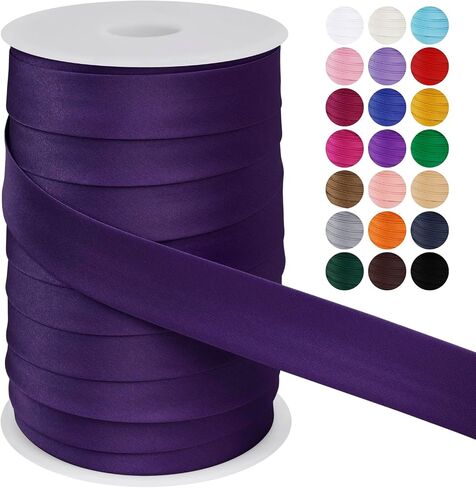 LEREATI Satin Bias Tape Double Fold 1 Inch x 55 Yards, Bias Tape for Sewing, Polyester Quilt Binding Tape, Piping Trim Fabric Tape for Hemming, Seaming, DIY Crafts (Deep Purple) in Kuwait