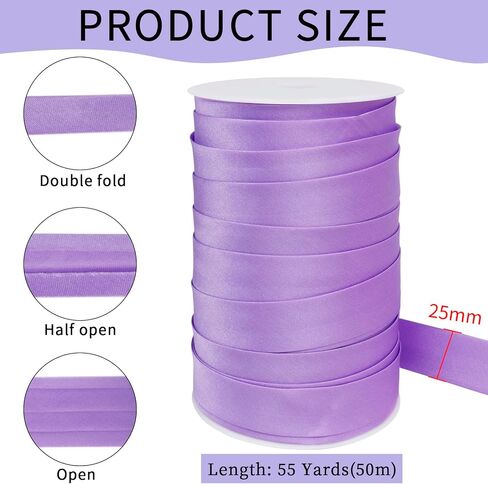 LEREATI Satin Bias Tape Double Fold 1 Inch x 55 Yards, Bias Tape for Sewing, Polyester Quilt Binding Tape, Piping Trim Fabric Tape for Hemming, Seaming, DIY Crafts (Deep Purple) in Kuwait