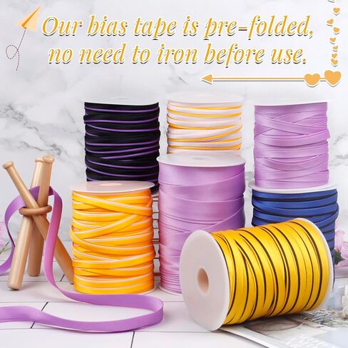 LEREATI Satin Bias Tape Double Fold 1 Inch x 55 Yards, Bias Tape for Sewing, Polyester Quilt Binding Tape, Piping Trim Fabric Tape for Hemming, Seaming, DIY Crafts (Deep Purple) in Kuwait
