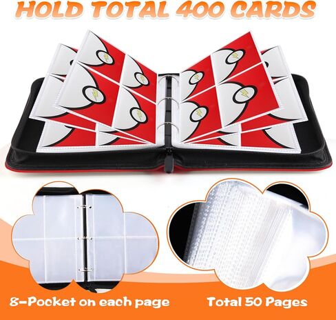 رابط بطاقات 4 جيب ، حامل بطاقات تداول 400 بطاقة مع 50 أكمام قابلة للإزالة ، ألبوم سحاب كبير مقاوم للماء لهواة جمع العملات ، كتاب بطاقة الائتمان المحمولة-كتاب ريد in Kuwait