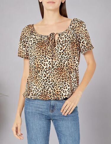 Star Vixen Women's Plus Size Short Slit Sleeve Keyhole-tie Peasant Top in Kuwait