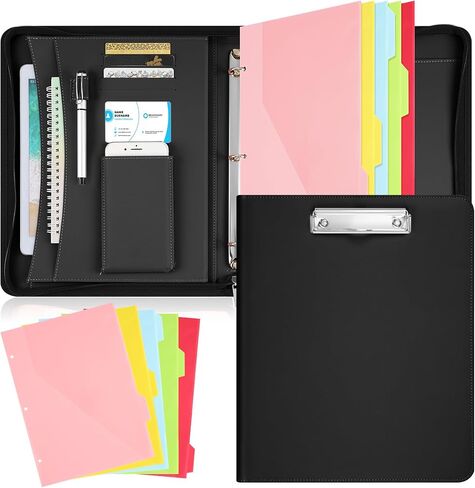 موثق منظم محفظة Padfolio مع محفظة جلدية سستة مع 3 رابط رنين و 5 صفحات مقسم للمجلدات للجهاز اللوحي والسيرة الذاتية والوثائق وبطاقات العمل (الوردي) in Saudi Arabia