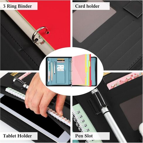 موثق منظم محفظة Padfolio مع محفظة جلدية سستة مع 3 رابط رنين و 5 صفحات مقسم للمجلدات للجهاز اللوحي والسيرة الذاتية والوثائق وبطاقات العمل (الوردي) in Saudi Arabia