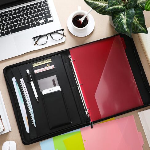 موثق منظم محفظة Padfolio مع محفظة جلدية سستة مع 3 رابط رنين و 5 صفحات مقسم للمجلدات للجهاز اللوحي والسيرة الذاتية والوثائق وبطاقات العمل (الوردي) in Saudi Arabia