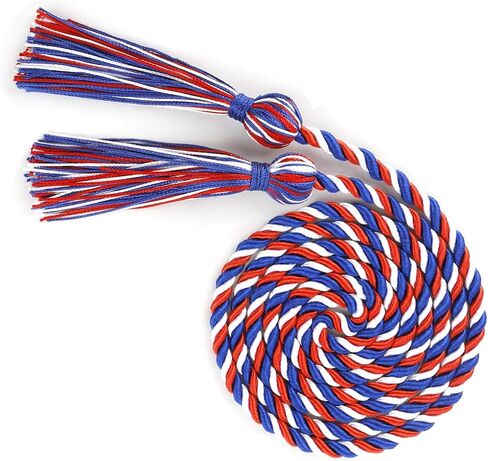 Graduation Cords, Cords for Graduation 2025, Red Blue and White Graduation Honor Cord 68 Inch Rayon Braided Cord, Honor Ropes with Tassels for 2025 Graduation Decorations for Students Master Doctoral in Saudi Arabia