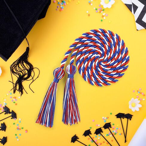 Graduation Cords, Cords for Graduation 2025, Red Blue and White Graduation Honor Cord 68 Inch Rayon Braided Cord, Honor Ropes with Tassels for 2025 Graduation Decorations for Students Master Doctoral in Saudi Arabia