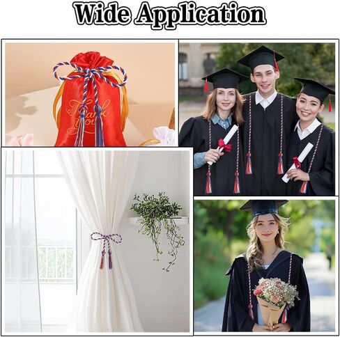 Graduation Cords, Cords for Graduation 2025, Red Blue and White Graduation Honor Cord 68 Inch Rayon Braided Cord, Honor Ropes with Tassels for 2025 Graduation Decorations for Students Master Doctoral in Saudi Arabia