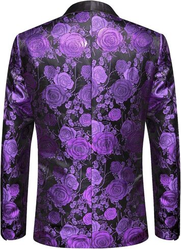 Hi-Tie Blue and Gold Floral Blazer for Men Wedding Prom Notch Collar Long Sleeve One Button Slim Fit Dress Suit Jacket in Saudi Arabia