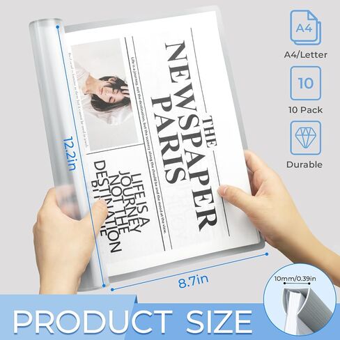 M&G 10 Pack Report Covers with Sliding Bar, 15mm Clear Report Covers for A4 and Letter Size Paper, 8.7 x 12.2 inch,110 Sheet Presentation Folders in Saudi Arabia