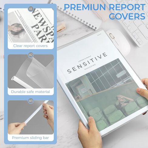M&G 10 Pack Report Covers with Sliding Bar, 15mm Clear Report Covers for A4 and Letter Size Paper, 8.7 x 12.2 inch,110 Sheet Presentation Folders in Saudi Arabia