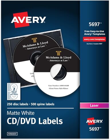 Avery CD Labels, White Matte, 250 CD Labels and 500 Case Spine Labels (5697) in Saudi Arabia