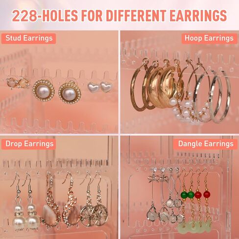 5 Tiers Rotating Earring Holder Organizer,Exquisite Metal Earring Display Stand Rack,220 Holes EarringTree Organizer for Women Girl (Pink) in Kuwait