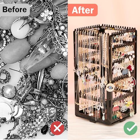 5 Tiers Rotating Earring Holder Organizer,Exquisite Metal Earring Display Stand Rack,220 Holes EarringTree Organizer for Women Girl (Pink) in Kuwait