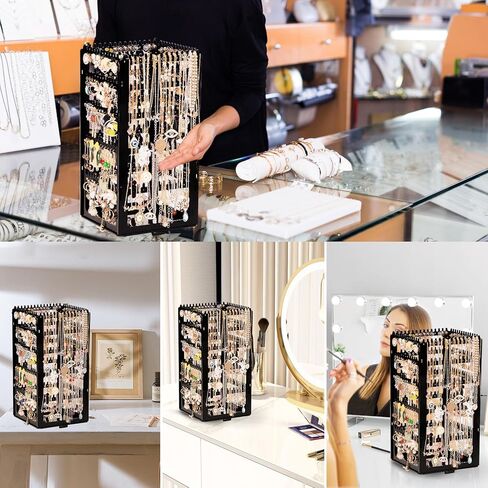 5 Tiers Rotating Earring Holder Organizer,Exquisite Metal Earring Display Stand Rack,220 Holes EarringTree Organizer for Women Girl (Pink) in Kuwait