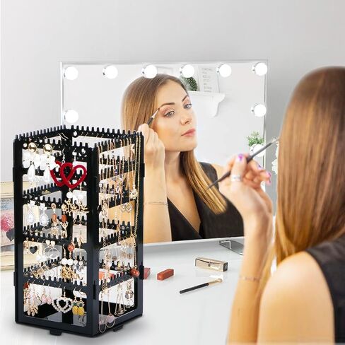 5 Tiers Rotating Earring Holder Organizer,Exquisite Metal Earring Display Stand Rack,220 Holes EarringTree Organizer for Women Girl (Pink) in Kuwait