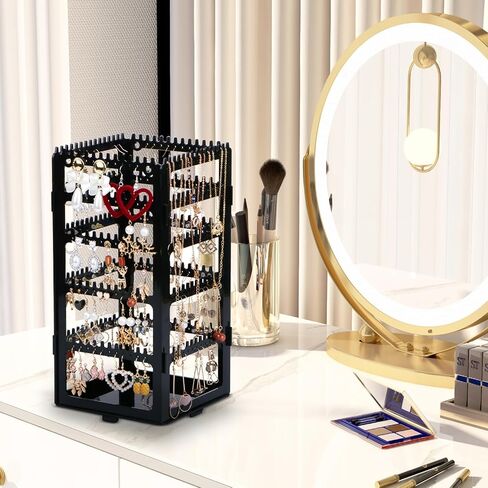 5 Tiers Rotating Earring Holder Organizer,Exquisite Metal Earring Display Stand Rack,220 Holes EarringTree Organizer for Women Girl (Pink) in Kuwait