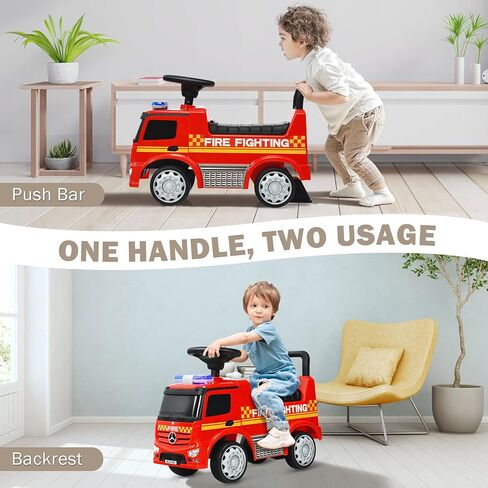 HONEY JOY Ride On Push Car, Licensed Mercedes Benz Push Cars for Toddlers w/Horn, Music, Lights, Under Seat Storage, Foot-to-Floor Ride On Fire Truck Toy for Kids Boys Girls 1-3, Red in Kuwait