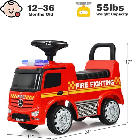 HONEY JOY Ride On Push Car, Licensed Mercedes Benz Push Cars for Toddlers w/Horn, Music, Lights, Under Seat Storage, Foot-to-Floor Ride On Fire Truck Toy for Kids Boys Girls 1-3, Red in Kuwait