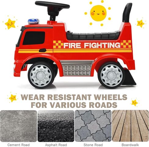 HONEY JOY Ride On Push Car, Licensed Mercedes Benz Push Cars for Toddlers w/Horn, Music, Lights, Under Seat Storage, Foot-to-Floor Ride On Fire Truck Toy for Kids Boys Girls 1-3, Red in Kuwait