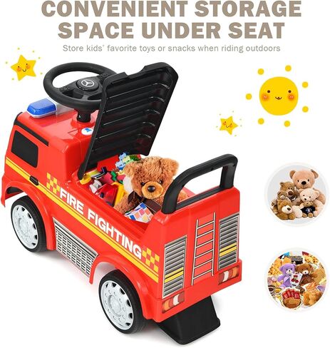 HONEY JOY Ride On Push Car, Licensed Mercedes Benz Push Cars for Toddlers w/Horn, Music, Lights, Under Seat Storage, Foot-to-Floor Ride On Fire Truck Toy for Kids Boys Girls 1-3, Red in Kuwait