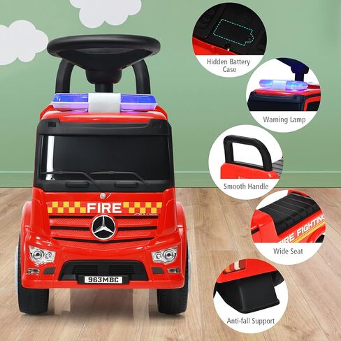 HONEY JOY Ride On Push Car, Licensed Mercedes Benz Push Cars for Toddlers w/Horn, Music, Lights, Under Seat Storage, Foot-to-Floor Ride On Fire Truck Toy for Kids Boys Girls 1-3, Red in Kuwait