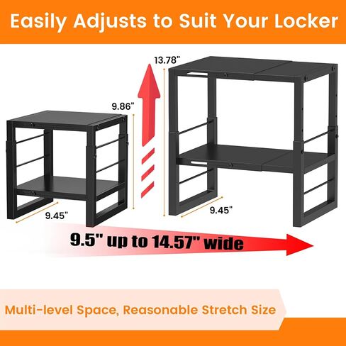Locker Organizer Shelf School, Adjustable Width and Height, Stackable Metal Locker Storage Organization, Ideal Locker Fits Standard Size School, Office, and Gym Lockers, Black in Kuwait