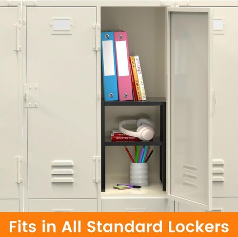 Locker Organizer Shelf School, Adjustable Width and Height, Stackable Metal Locker Storage Organization, Ideal Locker Fits Standard Size School, Office, and Gym Lockers, Black in Kuwait