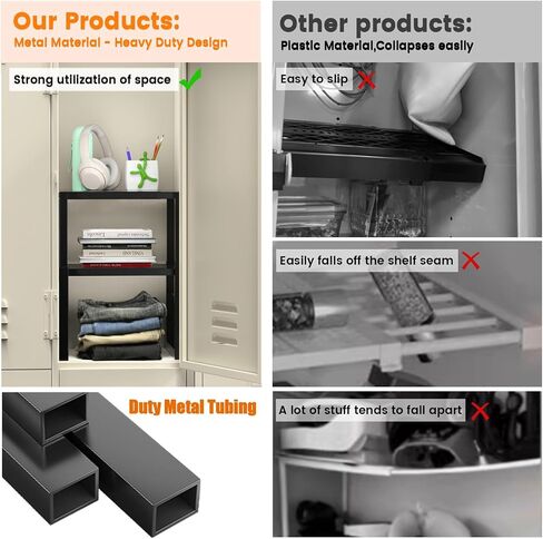 Locker Organizer Shelf School, Adjustable Width and Height, Stackable Metal Locker Storage Organization, Ideal Locker Fits Standard Size School, Office, and Gym Lockers, Black in Kuwait
