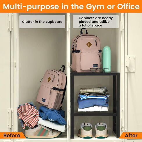 Locker Organizer Shelf School, Adjustable Width and Height, Stackable Metal Locker Storage Organization, Ideal Locker Fits Standard Size School, Office, and Gym Lockers, Black in Kuwait