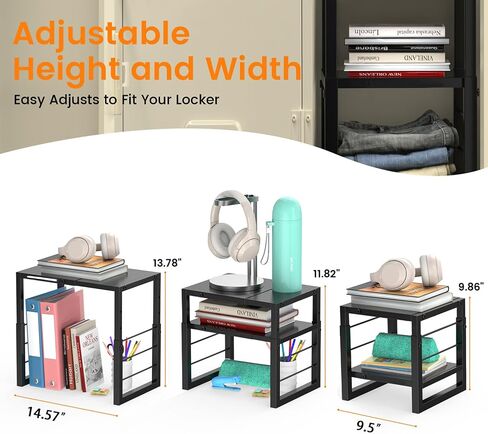 Locker Organizer Shelf School, Adjustable Width and Height, Stackable Metal Locker Storage Organization, Ideal Locker Fits Standard Size School, Office, and Gym Lockers, Black in Kuwait