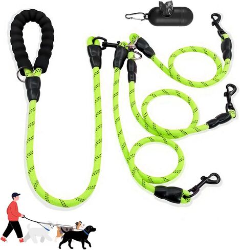 مقود 3-Dog-Dog-dog-حبل رئيسي مع مقبض مبطن ، وثلاثة مقاطع مقود قابلة للفصل ، مقطع شاق ، 4.76 قدم للمشي ، الجري ، الكلاب الصغيرة ، المتوسطة ، الكلاب الكبيرة (أخضر) in Kuwait