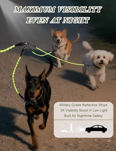 مقود 3-Dog-Dog-dog-حبل رئيسي مع مقبض مبطن ، وثلاثة مقاطع مقود قابلة للفصل ، مقطع شاق ، 4.76 قدم للمشي ، الجري ، الكلاب الصغيرة ، المتوسطة ، الكلاب الكبيرة (أخضر) in Kuwait