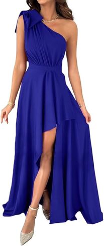 فساتين طويلة طويلة واسعة من Umenlele للسيدات بكتف واحد بدون أكمام مكشكشة وحاشية غير متماثلة بدون ظهر in Kuwait