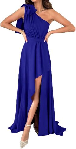 فساتين طويلة طويلة واسعة من Umenlele للسيدات بكتف واحد بدون أكمام مكشكشة وحاشية غير متماثلة بدون ظهر in Kuwait