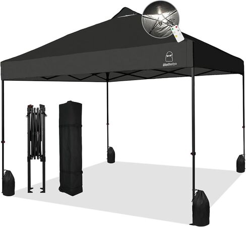 10x10 Pop Up Canopy Tent, Upgraded One-Push Tent Straight Leg Canopy, Outdoor Camping Tent, Cooking Canopy Tents with Wheeled Carry Case, 8 Spikes and 4 Ropes (Black 2.0, 10 Ft x 10 Ft) in Saudi Arabia