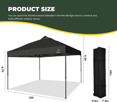 10x10 Pop Up Canopy Tent, Upgraded One-Push Tent Straight Leg Canopy, Outdoor Camping Tent, Cooking Canopy Tents with Wheeled Carry Case, 8 Spikes and 4 Ropes (Black 2.0, 10 Ft x 10 Ft) in Saudi Arabia