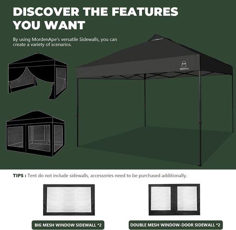 10x10 Pop Up Canopy Tent, Upgraded One-Push Tent Straight Leg Canopy, Outdoor Camping Tent, Cooking Canopy Tents with Wheeled Carry Case, 8 Spikes and 4 Ropes (Black 2.0, 10 Ft x 10 Ft) in Saudi Arabia