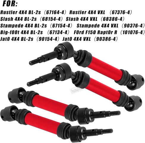 RC Upgrades Part for Stampede Slash Rustler JatO 4X4 VXL/BL-2s,RC #45 Steel CVD Drive Shafts,Harden Front Rear Driveshaft Axles Hops up(4PCS),Replace #9051#9052 Red in Saudi Arabia