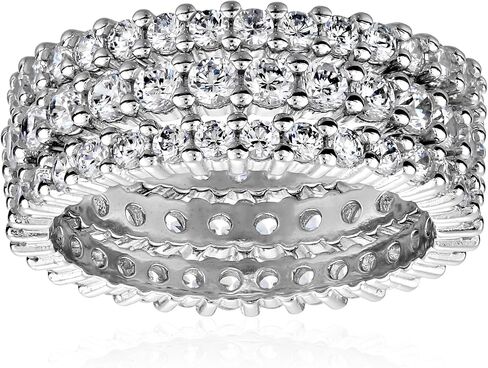 Amazon Collection Tri-Tone Sterling Silver Cubic Zirconia All-Around Band Stacking Ring Set (Set of 3), Size 7 in Saudi Arabia