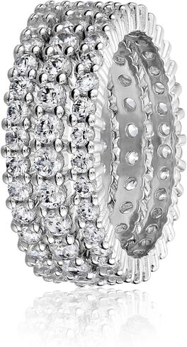 Amazon Collection Tri-Tone Sterling Silver Cubic Zirconia All-Around Band Stacking Ring Set (Set of 3), Size 7 in Saudi Arabia