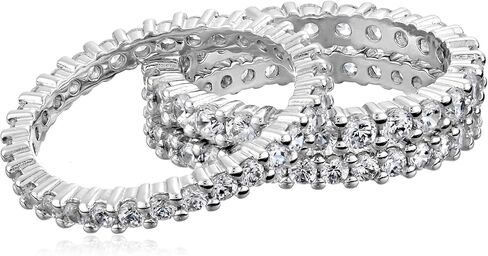 Amazon Collection Tri-Tone Sterling Silver Cubic Zirconia All-Around Band Stacking Ring Set (Set of 3), Size 7 in Saudi Arabia