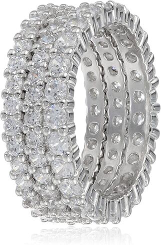 Amazon Collection Tri-Tone Sterling Silver Cubic Zirconia All-Around Band Stacking Ring Set (Set of 3), Size 7 in Saudi Arabia