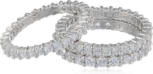 Amazon Collection Tri-Tone Sterling Silver Cubic Zirconia All-Around Band Stacking Ring Set (Set of 3), Size 7 in Saudi Arabia