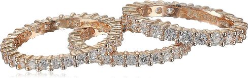 Amazon Collection Tri-Tone Sterling Silver Cubic Zirconia All-Around Band Stacking Ring Set (Set of 3), Size 7 in Saudi Arabia