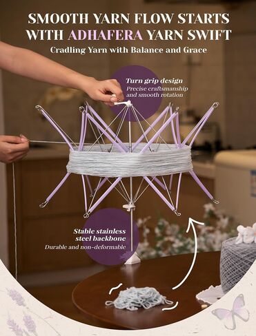 Adhafera Yarn Winder, Ball Winder for Crocheting, Large Capacity 10–16oz, Smooth Center-Pull Cake Spinner, Metal Craft Supplies for Knitting Enthusiast in Kuwait