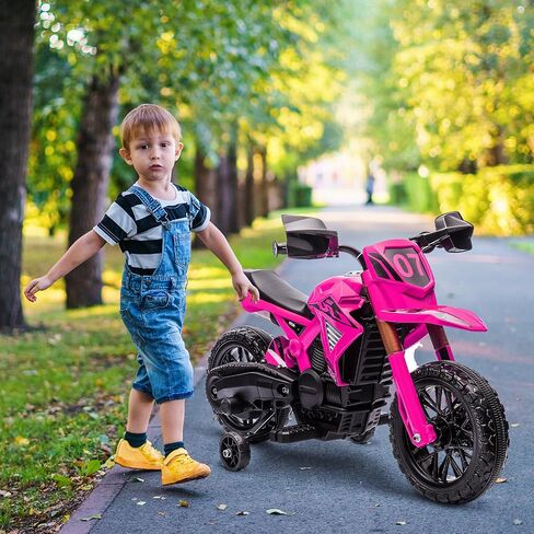 Qaba Kids Motorcycle, 6V Battery Powered Dirt Bike with Training Wheels, Horn & Start Sound, Electric Motorbike for Kids 3-8 Years, Green in Saudi Arabia