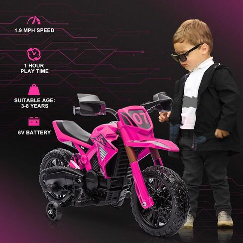 Qaba Kids Motorcycle, 6V Battery Powered Dirt Bike with Training Wheels, Horn & Start Sound, Electric Motorbike for Kids 3-8 Years, Green in Saudi Arabia