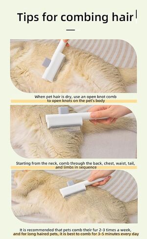 Cat Shedding Comb for Long Matted Hair, Cat Flea Comb for Indoor Cats or Dogs, Release Button Self-Cleaning Pet Combs, Long & Short Stainless Steel Metal Teeth, White in Saudi Arabia