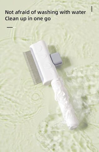 Cat Shedding Comb for Long Matted Hair, Cat Flea Comb for Indoor Cats or Dogs, Release Button Self-Cleaning Pet Combs, Long & Short Stainless Steel Metal Teeth, White in Saudi Arabia