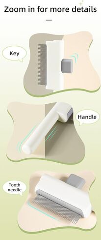 Cat Shedding Comb for Long Matted Hair, Cat Flea Comb for Indoor Cats or Dogs, Release Button Self-Cleaning Pet Combs, Long & Short Stainless Steel Metal Teeth, White in Saudi Arabia